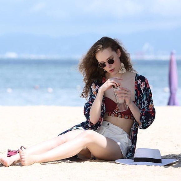 Open Front Floral Boho Kimono Cardigan - Picture 3 of 5